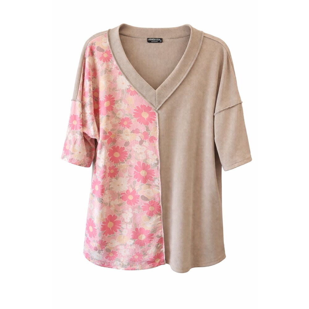 Heimish Floral Colorblock Waffle Knit Top L